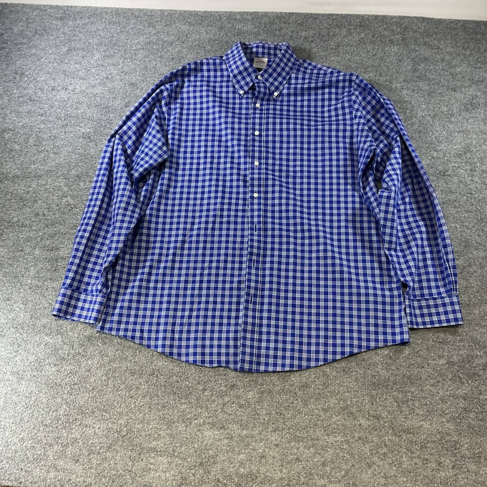 Brooks Brothers 1818 Regent Fit Blue Plaid Non-Iron Cotton Shirt Mens 17.5 36/37